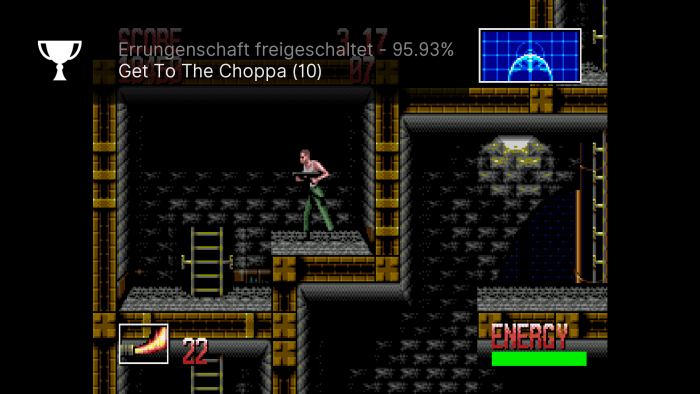 Auf Wunsch erstellt RetroArch beim Erreichen einer Errungenschaft automatisch einen Screenshot und spielt gleichzeitig einen Ton ab. Dieser Erfolg aus Alien 3 wurde ausgelöst, weil wir im ersten Level einen Gefangenen in unter einer Minute retteten. (Bild: Nintendo / Screenshot: Medienagentur Plassma)